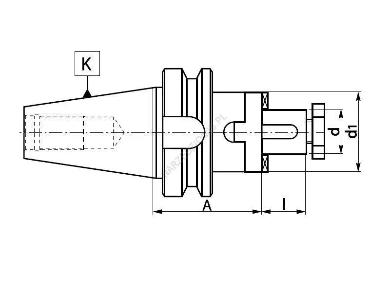Rysunek techniczny: Trzpień frezarski uniwersalny z chw. MAS 403-BT do frezów: T.7361 BT40/FI16 55mm - KOLNO